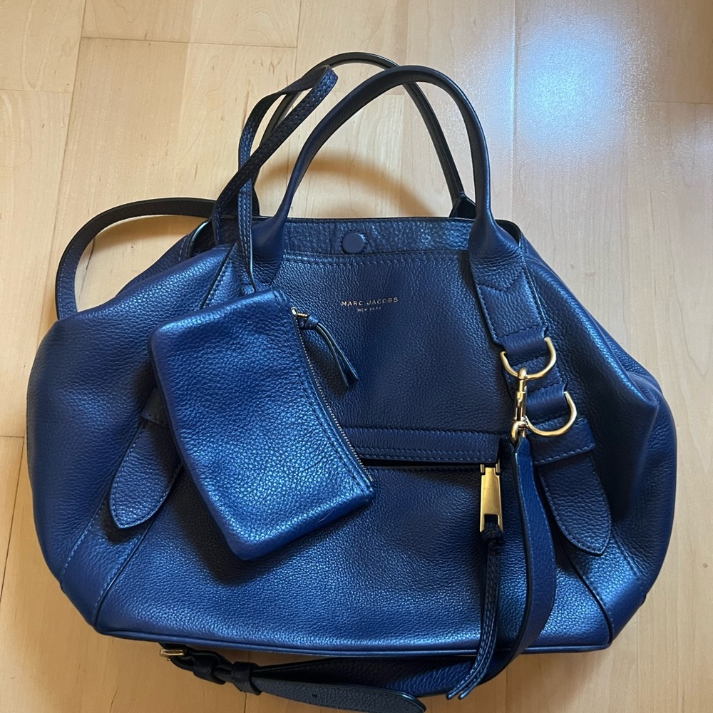 Marc Jacobs Blue Leather Tote with Gold Hardware